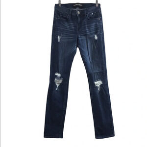 Express Jeans Skinny Mid Rise‎ Womens 0R Dark Distressed Cotton Denim